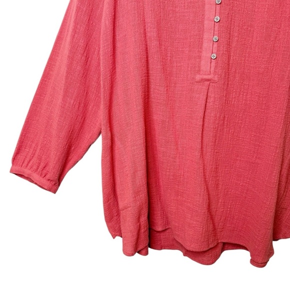 Soft Surroundings Red Gauzy Women’s Plus Button Henley Popover Tunic Top Sz 3X - Picture 5 of 11